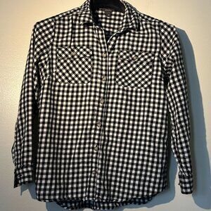 Eddie Bauer Size PS flannel button down black and white gingham plaid